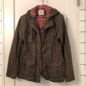 Old Navy hooded Utility Jacket, plaid lining - M
